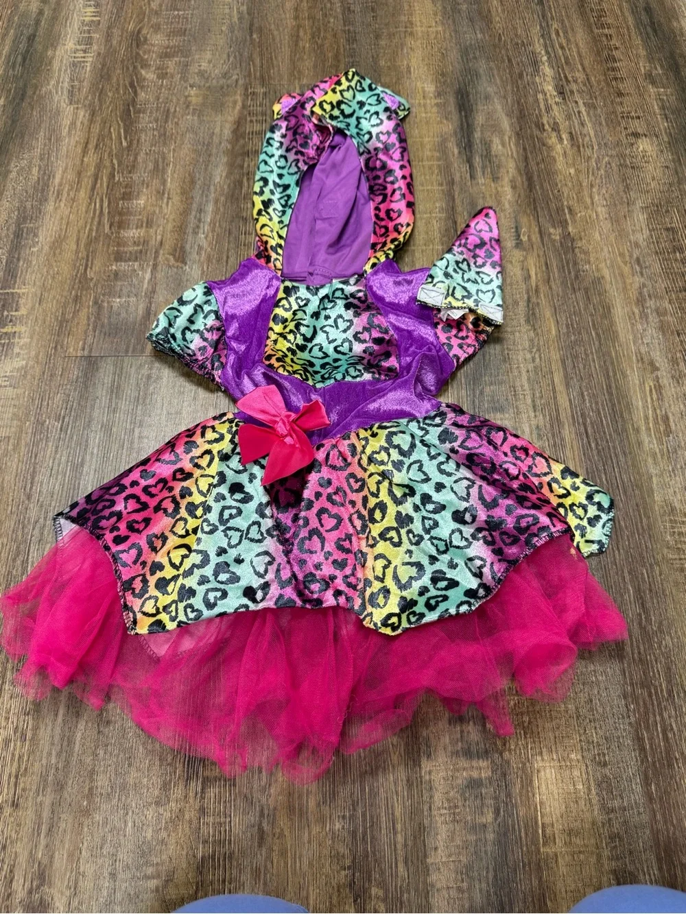 Girls' Rainbow Leopard Tulle Dress Costume with Hot Pink Tutu 2T Halloween
